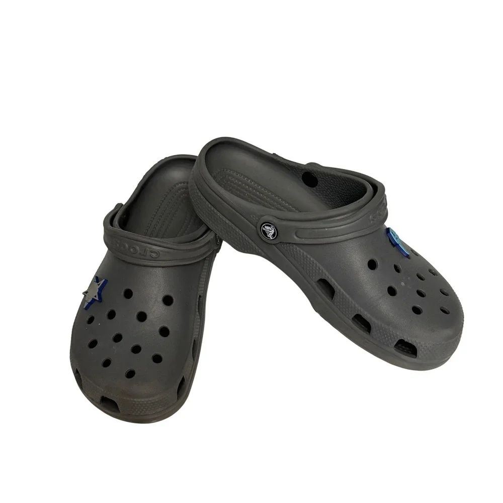 Crocs Classic Clog Slate Grey Mens 7 Womens 9 Slip On Shoes with Dallas Charms